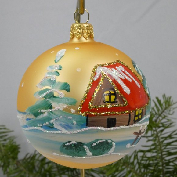 Winter Village Hand Decorated Christmas Ornament 3" Blown Glass Ball**SET OF 6** - Picture 6 of 7